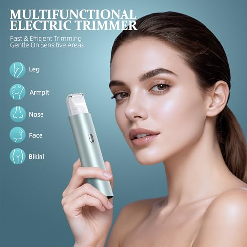 Bikini Trimmer for Women, Dual Head Face Shaver Body Hair Trimmmer, IPX7 Waterproof Womens Electric Razor for Legs, Lake Green