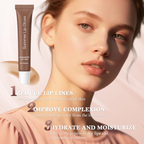 Summer Lip Butter Balm, Moisture and Hydration Lip Gloss, Long-lasting Hydrating Non-Sticky Lip Balm, Soften Dry Lips Lip Care (#Iced Coffee, 1Pcs)