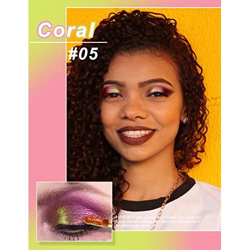 Chameleon Eyeshadow Liquid Glitter Eye Makeup, Glitter Eyeshadow Intense Color Shifting Long Lasting with No Creasing, Quicky Dry & High Pigmented Shimmer Eye Shadow, Coral