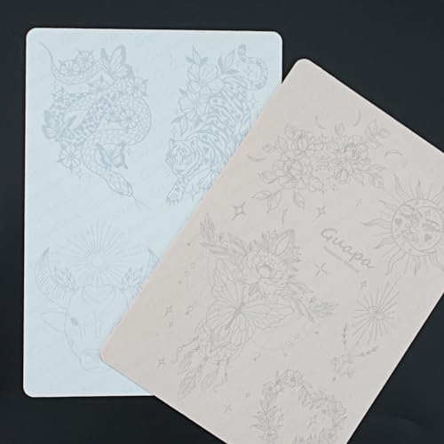 Guapa 3pcs Silicone Pre-Printed Tattoo Practice Skin with 9 Unique Patterns Tiny Tattoo Practice Skins with Design (Pink Sheet)