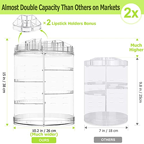 2 Pack Makeup Organizers, 360 Degree Rotating Plus Stackable Organizer Drawers, Large Capacity Clear Cosmetic Storage for Skin Care, Makeup Brushes, Hair Accessories, Lipsticks, Bathroom, Countertop