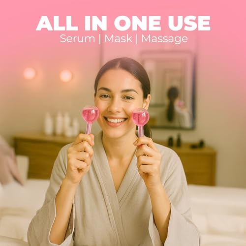 Ice Globes for Face 2Pcs ? Freezer Safe Ice Globes for Facials, Skin Tightening & Anti-Aging ? Reusable Facial IceGlobes for Reduction of Puffiness & Wrinkles of Face, Neck & Eyes?Pink
