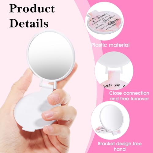 100pcs Light Pink Compact Mirror Bulk Gifts for Women, Mini Inspirational Purse Handheld Makeup Pocket Mirror, Round Portable Makeup Folding Mirrors Gift for Christmas Valentine Daily Travel Coworker