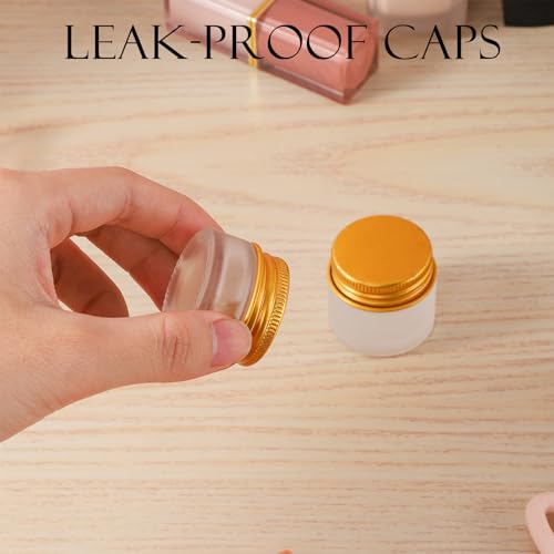48 pack 10ml Frosted Glass Jars with Gold Lids Small Empty Travel Lotion Containers with Inner Liner Airtight Cosmetic Holder with Labels for Lip Balm Creams Body Butter