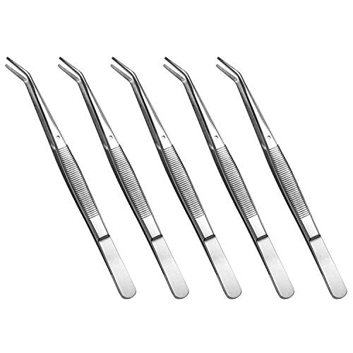 Stainless Steel Tweezers, with Curved Serrated Tip Multipurpose Sewing Machine Tweezers Forceps for Craft Repairing (5PCS)