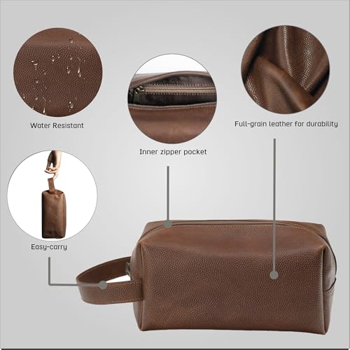 Leather Toiletry Bag for Men ? Water Resistant Travel Dopp Kit - Premium Full Grain Leather Cosmetic Case- Perfect Gifts for Him - Mens Toiletry Bag (Honey)