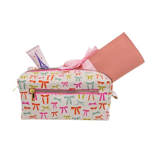 Studio Oh! Loaf Cosmetic Pouch - Makeup Organizer for Travel Size Toiletries - Metal Zippered Pouch Closes Securely - Water Resistant Vegan Leather - Put a Bow On It Loaf