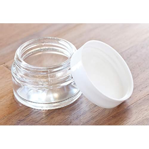 Clear Glass 0.50 oz / 15 ml Low Profile Thick Wall Balm Empty Jars (24 pack, White Smooth Foam Lined Lids)