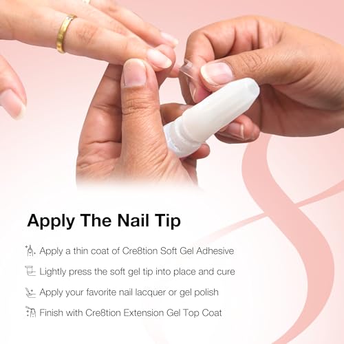 Cre8tion Soft Gel Nail Tips, Extra Long Coffin Shape, 602 Tips in 14 Sizes (00-9) for Professional Nail Extensions