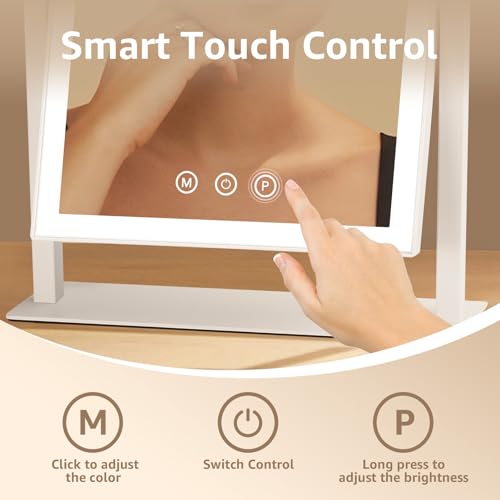 Lyeasw Makeup Vanity Mirror with Lights, Lighted Hollywood White Makeup Mirror with 3 Color Lighting Modes, Smart Touch Control, 360¡ÆRotation
