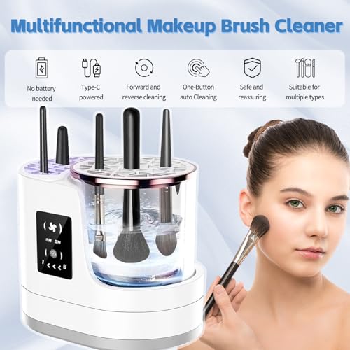 3 in 1 Makeup Brush Washer Electric Makeup Brush Cleaner Machine & Dryer & Holder Combined, Portable USB Deep Cleaning for All Size Beauty Makeup Brush Set and Sponges Efficient Wash & Dry