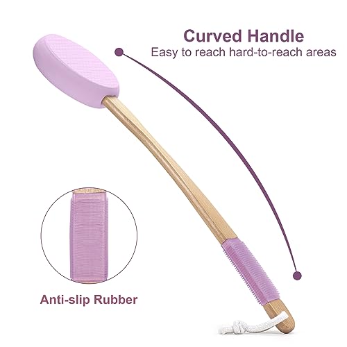 AmazerBath Purple Lotion Applicator for Back, 4 Replaceable Pads with 1 Long Handled and 6 PCS White Lotion Applicator Replacement Pads, Apply Cream Medicine Skin Cream Moisturizer Sunscreen Tanner