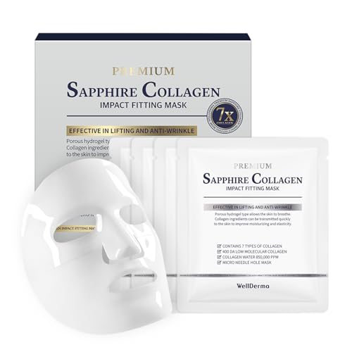 WELLDERMA Sapphire Collagen Impact Hydrogel Fitting Mask, 25g x 4 Sheets ? Hydrating & Firming Micro-Hole Sheet Mask with Collagen Water 850,294ppm, Niacinamide & Peptides