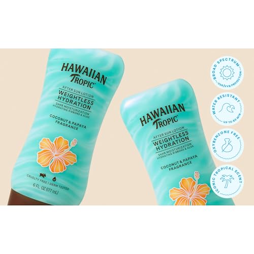 Hawaiian Tropic Weightless Hydration After Sun Lotion with Aloe, 6Fl Oz Twin Pack, Hawaiian Tropic Lotion, Moisturizing Lotion, After Sun Care, After Sun Moisturizer, 6Fl Oz each