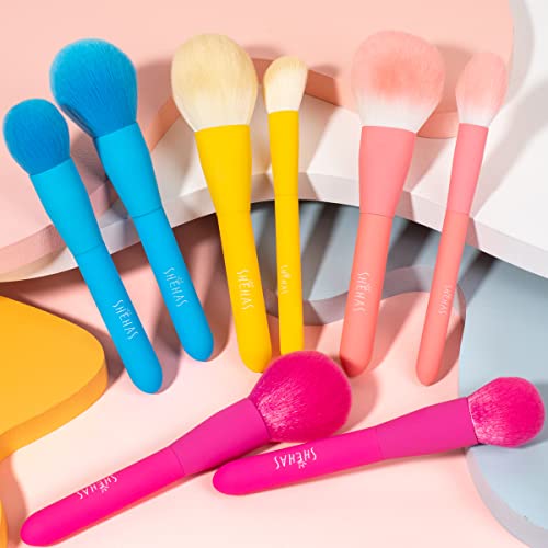 Makeup Brush Set for Powder, Foundation, Contour, Blush, Highlighter, Eyeshadow, Premium Synthetic Make Up Brush Set with Cosmetics Bag, Set of 15 & 1 Makeup Sponge, Yellow