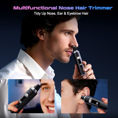 Nose Hair Trimmer for Men & Women ? USB Rechargeable Clipper with LED Display, Dual-Edge Blades, 7600RPM Motor, IPX6 Waterproof, Painless Ear & Eyebrow Trimmer