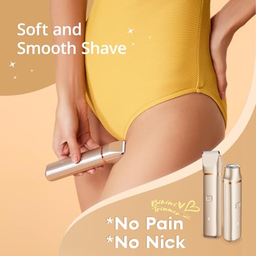 VG VOGCREST Bikini Trimmer for Women: 2-in-1 Rechargeable Painless Body Shaver - Portable Travel-Friendly Pubic Grooming Kit for Underarm Leg Arm