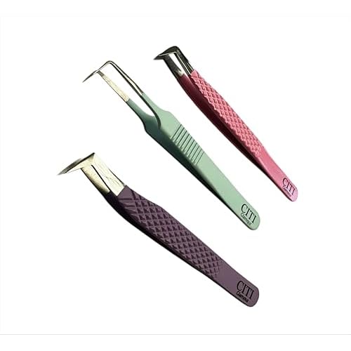 Lash Tweezers For Eyelash Extension Pack of 3 Volume,90 Degree,Boot Volume with Precision Fiber Tip in pastel shade with Diamond Grip (Pack of 3 - Pastel Colors)