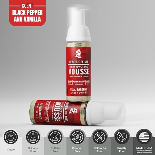 Billy Jealousy Devil¡¯s Delight Hair Styling Mousse for Men ? Light Hold for Volume & Lift, Frizz Control ? Hydrates with Sea Moss & Kelp ? Travel Size, Silicone-Free, Vegan, Black Pepper Vanilla Scent