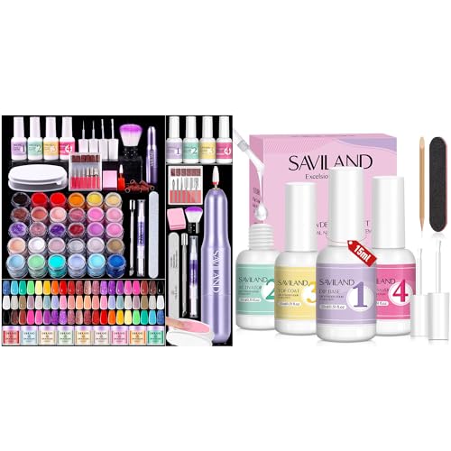 SAVILAND Dip Powder Nail Kit with Drill 30 Colors and 4Pcs Dip Powder Liquid Set Neon Summer Colors