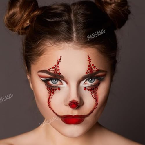 2 Pieces Halloween Face Gems Jewels Tattoos, Day of the Dead Face Temporary Skull Tattoos Rhinestone Crystal Stones Body Gems Makeup Stickers for Halloween Festival Rave Party