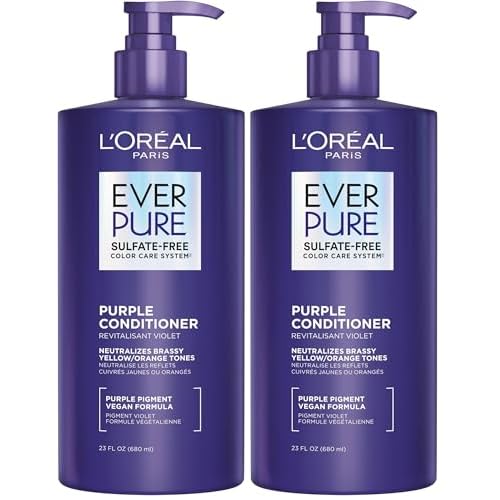 L¡¯Oreal Paris Sulfate Free Brass Toning Purple Conditioner for Blonde,Bleached,Silver,or Brown Highlighted Hair,EverPure,23 Fl Oz (Packaging May Vary),(Pack of 2)