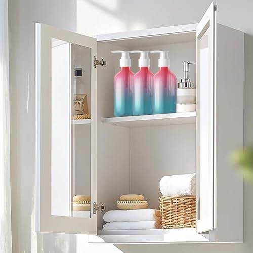 12 Pieces Empty Clear Gradient Color Pump Bottle, 8.4 oz Refillable Plastic Dispenser Bottles with Pump, Travel Lotion Container for Shampoo Hand Body Soap Oil Massage Moisturizer Face Cream Liquid