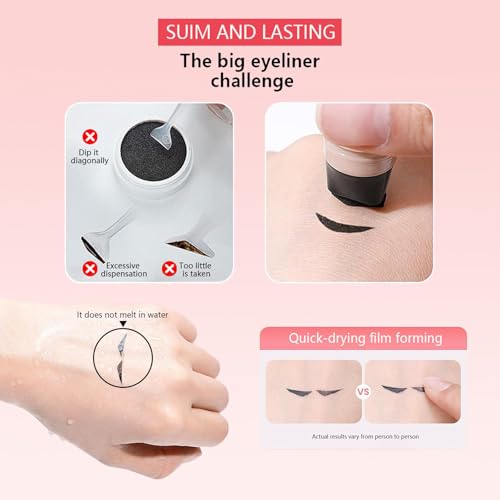 Dulele 2PCS Gel Eyeliner Pencil Set, Foldable Eyeliner Stamp for Perfect Wings, Double-headed Lazy Cat Eye Eyeliners Tool, Waterpoof Black Eye Liner Pencil