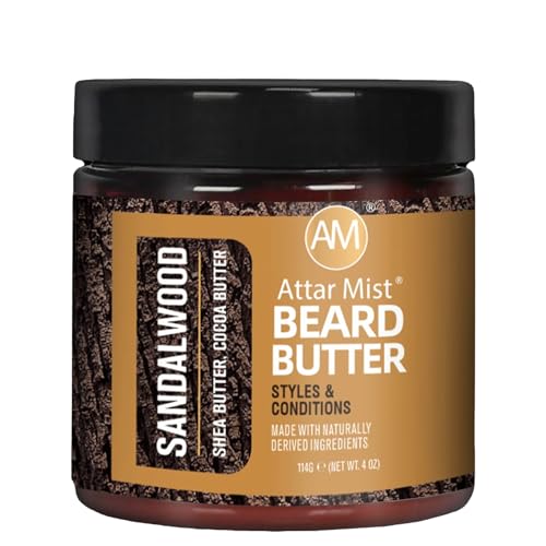 AM Beard Butter Beard Care - Sandalwood Long Lasting Styling and Hydration For a Working Man - Softens and Reduces Itch - Naturally Derived Shea Butter, Cocoa Butter, Coconut Beard Oil for men - 4oz