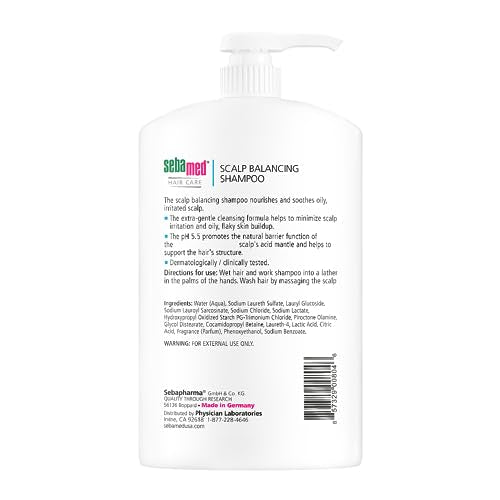 SEBAMED Scalp Balancing Shampoo - Gentle Anti Dandruff Shampoo Formula for Oily Hair and Flaky Scalp 33.8 Fluid Ounces (1 Liter with Pump)