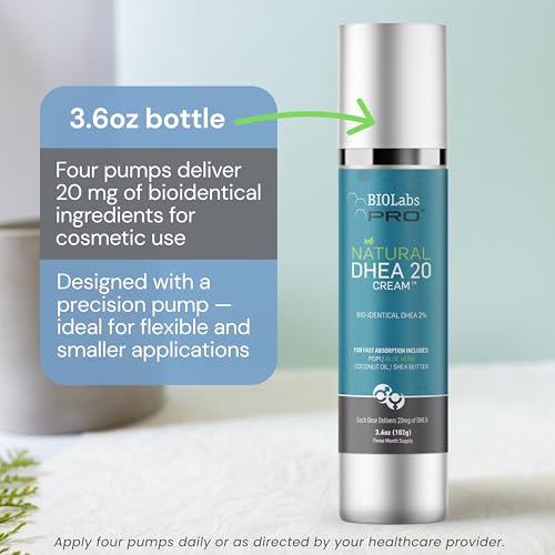BIOLABS PRO Dhea Cream - Bioidentical Natural Dhea For Women Or Men - 20mg Per Dose - Three Month Supply - Luxury Bottle - 3.6oz