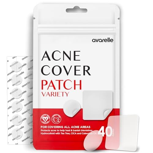 AVARELLE Pimple Patches Hydrocolloid Acne Patches, Acne Spot Treatment for Blemishes and Zit with Tea Tree Oil, Calendula Oil and Cica Oil for Face, Vegan, Cruelty Free (Variety + Fit)
