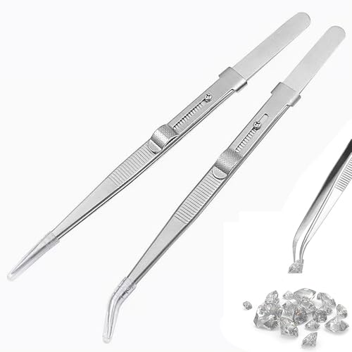 Adjustable Slide Lock Nail Art Tweezers Set,Precision Rhinestone Jewel Craft Tweezers, Anti Static Locking Tweezers for DIY Nail Stickers Nail Art,2 Pieces