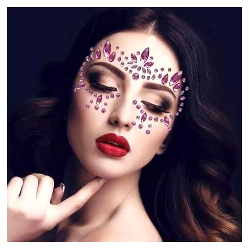 Mermaid Pink Face Gems Rhinestone Face Jewels Tattoo Rave Body Stickers Festival Chest Gems for Women and Girls 2PCS (Face Gem2)