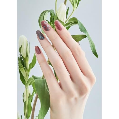 ohora Semi Cured Gel Nail Strips (N Evening Flora) - Works with Any Lamps, Salon-Quality, Long Lasting, Easy to Apply & Remove - Includes 2 Prep Pads, Nail File & Wooden Stick