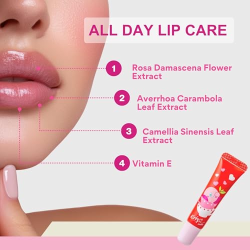 Kirby Cute Lip Gloss for Girls, Small Lip Gloss for Women with Tea Tree, Rose, Camellia Extract & Vitamin E, Matcha Natural Lip Gloss Oil & Lip Moisturizer Made in Japan, GREEN TEA