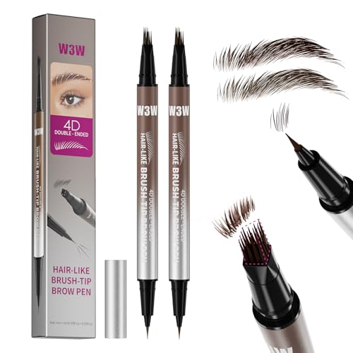 Eyebrow pencils for women, W3W 4D Dual-Ended Brow Pen, 2 Pack brow pen, 2different Colors Eyebrow Pencils,Dark Brown + Brown