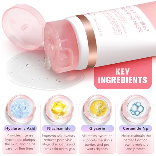 Collagen Night Wrapping Mask, Collagen Face Mask, Collagen Sleeping Mask, Collagen Facial Mask for Elasticity & Hydration, Hydrates and Tightens Skin, Reduces Sagging