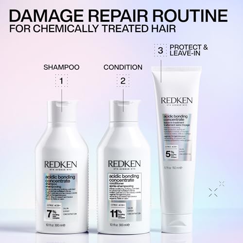 Redken Acidic Bonding Concentrate Mini Kit ? Strengthening Shampoo, Conditioner & Leave In Treatment for Damaged Hair, Reduces Breakage & Split Ends, Travel Size