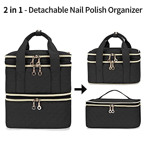 Yarwo 3 Layers Nail Polish Organizer Holds 48 Bottles (15ml/0.5 fl.oz), Detachable Nail Polish Case with Adjustable Dividers, Travel Case for Manicure Set, Black (Bag Only, Patent Pending)