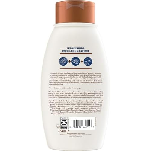 Aveeno Fresh Greens Blend Natural Volumizing Conditioner, Cucumber, Rosemary, for Fine Hair, 12 fl oz (Pack of 2)