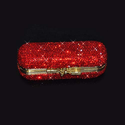 Bling Rhinestone Crystal Lipstick Case Holder Organizer bag Cosmetic Storage for Women's Lipstick Jewelry Kit (Red)