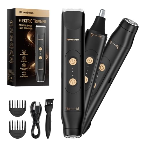 Groin & Body Hair Trimmer for Men Bikini Trimmer Women Electric Ball Pubic Shaver IPX7 Waterproof Wet & Dry Use Versatile Shaver for Temple Groin Nose Ear Hairs Beard (Black)