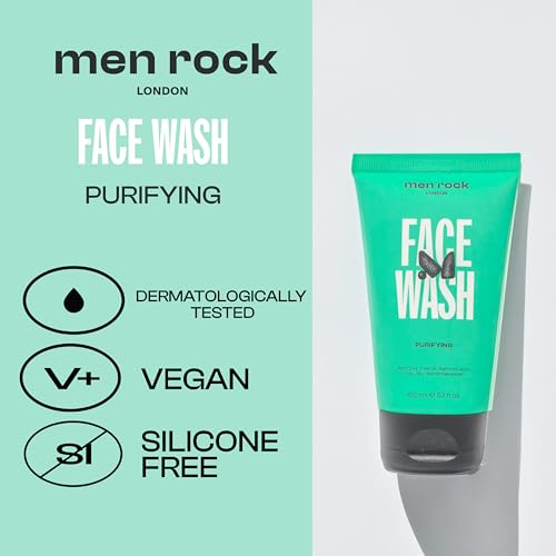 Men Rock Face Wash Purifying - Hydrating Facial Cleanser for Men with Tea Tree Oil - Moisturizing Face Cleanser - Mens Skincare Products - 5.1 oz