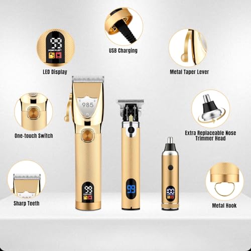Professional Hair Clippers Hair Trimmer for Men,Beard Trimmer Nose Hair Trimmer Set,Cordless Electric shavers Razor for Men,Barber Clippers T-Blade Trimmer Haircutting Grooming Kit
