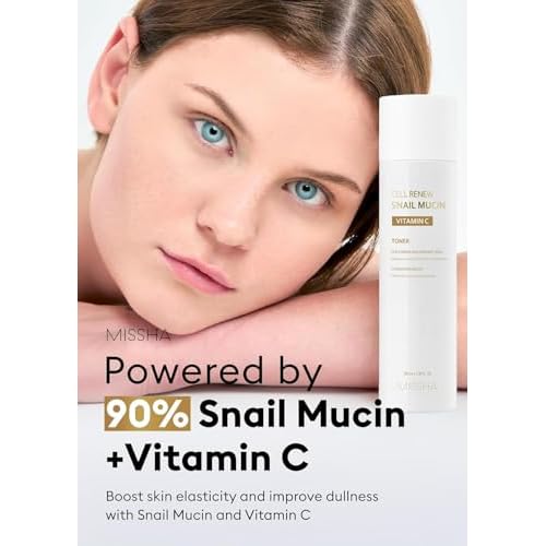 MISSHA Cell Renew Snail Mucin Vitamin C Toner 5.07 Fl oz - Korean Skincare Facial Toner for Glass Skin, 90% Snail Mucin Vita Complex, Deep Hydration, Improves Skin Texture, Paraben Free
