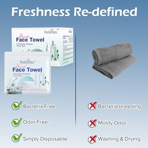 Travel Pack Disposable Face Towel, Individually Packed Each Re-sealable Bag Contains 5 Dry Towels, Makeup Remove and Face Wash, Business Trip, Camping, Fitness, Yoga (5 Pack, 25 Towels)
