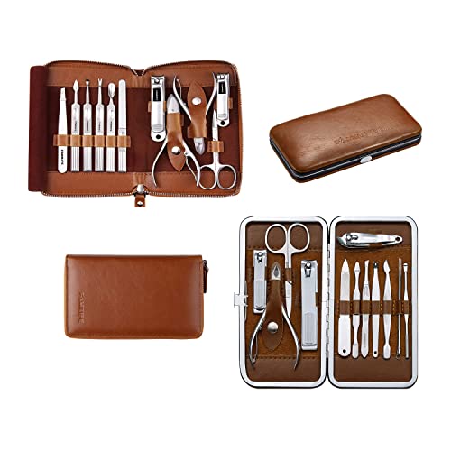 FAMILIFE Manicure Pedicure Kit Professional Nail Clippers Set Men and Women 12 Pieces and Nail Clippers Set 11 in 1 Stainless Steel Pedicure Tools