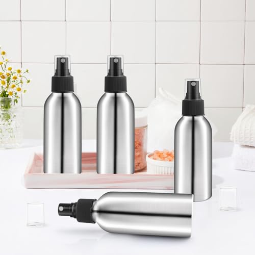 8 Pcs 120ml/4oz Aluminum Fine Mist Spray Bottles Reusable Fine Mist Sprayer Bottle Metal Atomizer Cosmetic Storage for Travel Toner Perfume Essential Oil Liquid