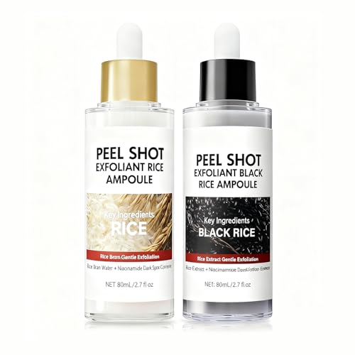 Peel Shot Glow Rice Ampoule Duo ? White and Black Rice Exfoliating Ampoules, Pore Minimizing Gentle Peel, Deep Hydration - Christmas Gifts for All Skin